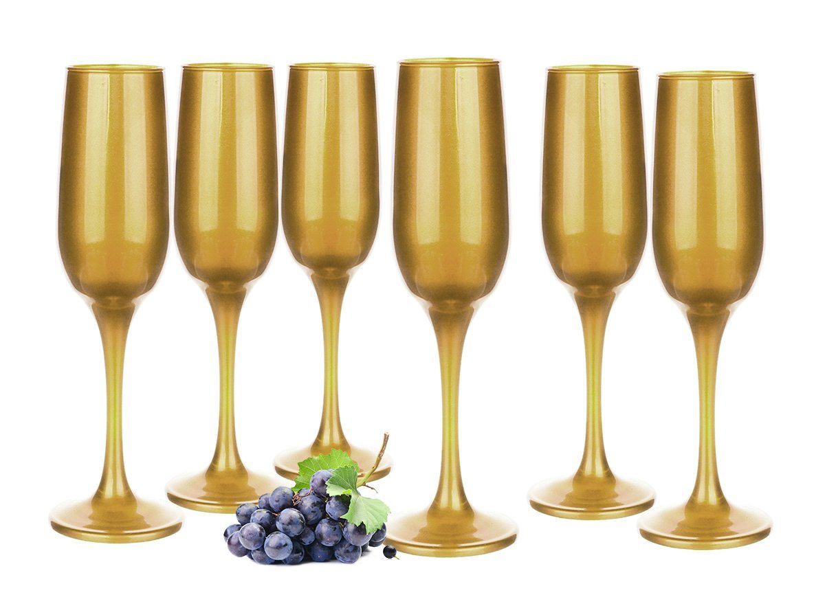 Sendez Sektglas 6 Sektgläser 200ml Mattgold Champagner Sektkelche Proseccogläser, Glas von Sendez