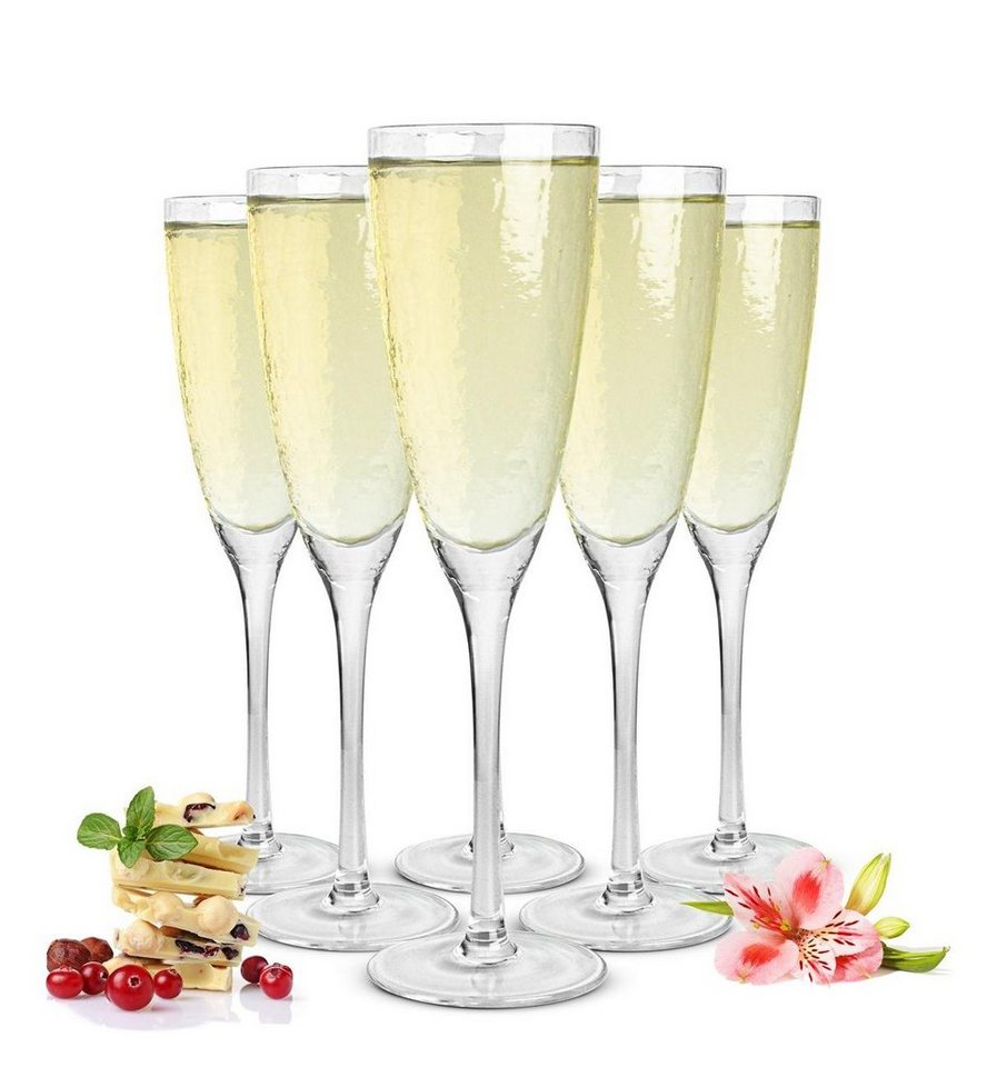 Sendez Sektglas 6 Sektgläser mit Hammerschlag-Effekt Champagnergläser Sektglas, Glas von Sendez