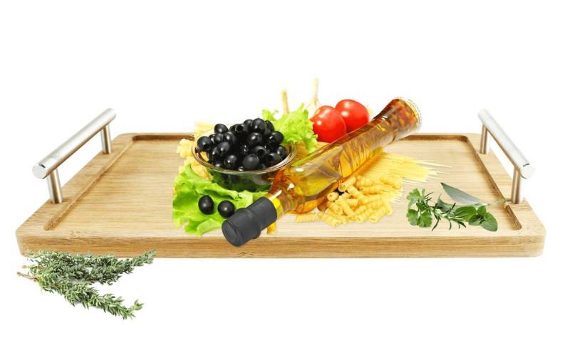 Sendez Servierplatte Serviertablett mit Edelstahlgriffen Tablett Frühstückstablett von Sendez