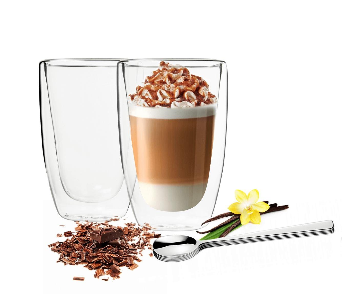 Sendez Thermoglas Doppelwandige Latte Macchiato Gläser 450ml Kaffegläser, 6 Stück von Sendez