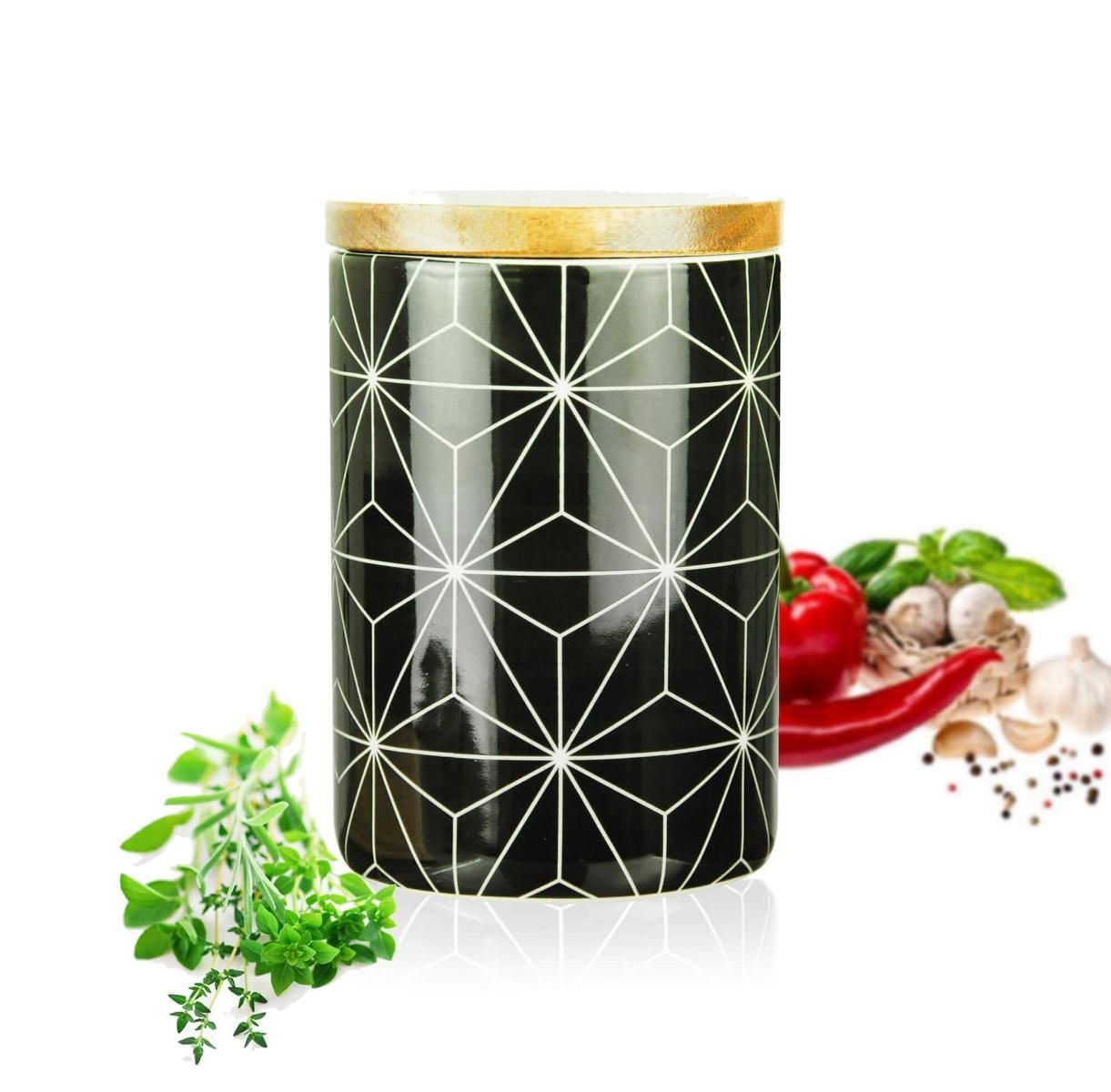 Sendez Vorratsdose 800ml mit Holzdeckel Gummidichtung Porzellan Vorratsbehälter, Porzellan Sendez Vorratsdose 800ml mit Holzdeckel Gummidichtung Porzellan Vorratsbehälter, Porzellan von Sendez