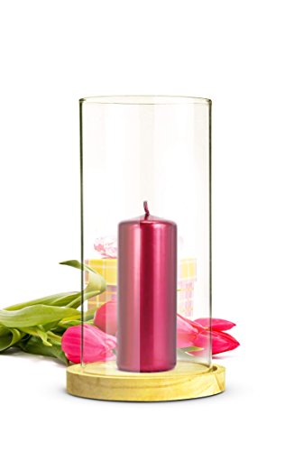 Sendez Windlicht Glaszylinder mit Holzteller Kerzenhalter Tischdeko Kerzenständer Laterne von Sendez