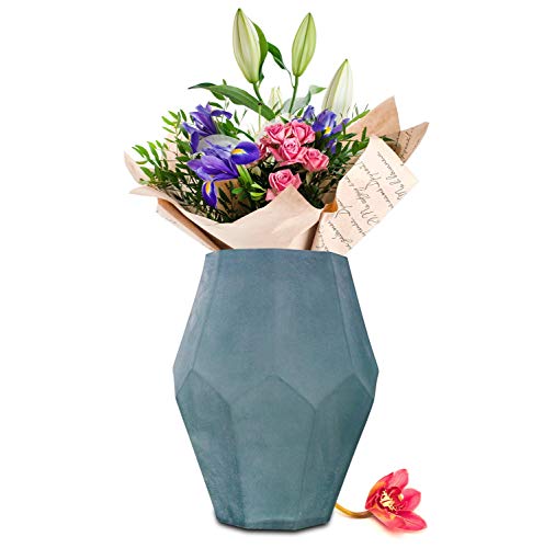 Sendez XXL Blumenvase 4,8 L Sofia Vase Tischvase Glasvase Dekovase Blumentopf Pflanztopf (Blau) von Sendez