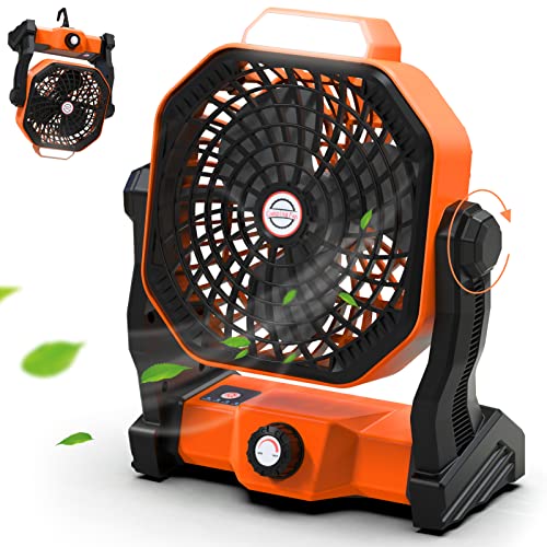 Sendowtek Camping Ventilator Tragbarer Ventilator Leise mit LED-Licht 10400mAh Wiederaufladbare mit Haken Stufenlose Geschwindigkeitsregelung Ventilator für Outdoor Zelt Schlafzimmer Auto Reisen von Sendowtek