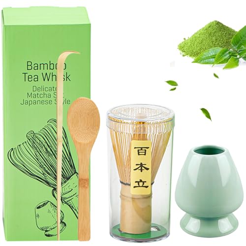 4-Teiliges Matcha Besen Set - Matcha Tee Set mit Matcha Whisk, Matcha Besen Halter aus Keramik, 2 Matcha Löffel -Matcha Zubehör von Senerma
