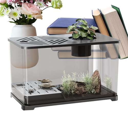 Senermter Fischbecken,Großes Desktop Aquarium | Moderner Panorama-Behälter Mit Schildkröten-Ruhebereich Für Guppy Kampffisch Qualle Garnele Wohnung Büro von Senermter