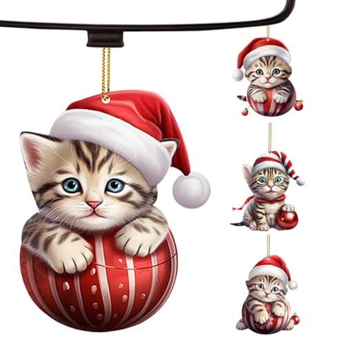 Senermter Katze Weihnachtsschmuck 4 Teile | Katzen Weihnachtsbaum Deko Mit Weihnachtsmannmütze - 2D Acryl Dekorationsanhänger Für Weihnachten Garten Tür Auto Fenster Außenbereich Winter Party von Senermter