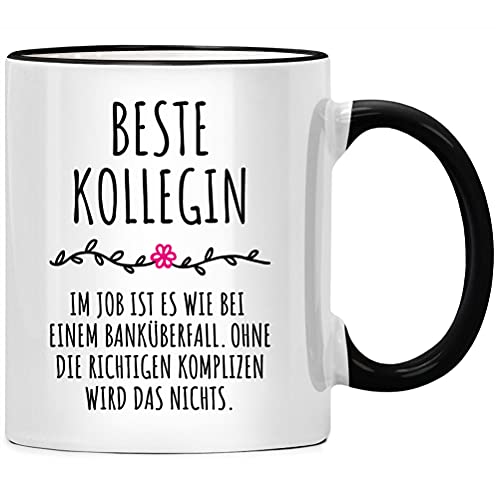 SENESS Beste Kollegin Im Job ist es wie bei Banküberfall Tasse mit Spruch lustig, Lieblingskollegin Geschenk, Abschiedsgeschenk Kollegen Jobwechsel, Kaffeebecher Kaffeetasse Team Büro Arbeit von Seness