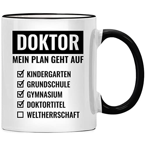 Doktor mein Plan geht auf Tasse Promotion, Danke Doktortitel Arzt Geschenk, Doktorarbeit Dankeschön Geschenke Kollegen, Abschied Tassen mit Sprüchen von Seness