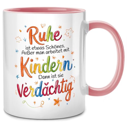 Seness Ruhe ist etwas Schönes Tasse mit Spruch, Abschiedsgeschenk Erzieherin Geschenk, Erzieher Abschied Kindergarten Krippe Gruppe, Kita Leitung Abschluss kleines Dankeschön Danke Tagesmutter (Pink) von Seness