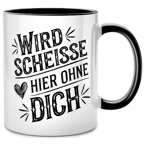 Seness Wird scheisse hier ohne dich Tasse mit Spruch lustig, Abschiedsgeschenk Kollegen Jobwechsel, beste Kollegin Abschied Geschenk witzig, Lieblingskollegin, Rente Ruhestand Renteneintritt (Retro) von Seness