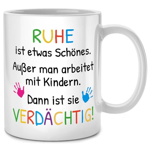 Seness Verdächtige Ruhe Kinder Tasse, Abschiedsgeschenk Erzieherin mit Herz, Geschenk Abschied Kollegin, Geschenke für Erzieherinnen, Kindergarten Kita Leitung, Danke Erzieher Beste Tagesmutter von Seness