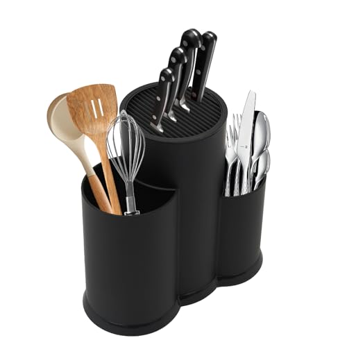 3 in 1 Universal Messerblockhalter Messerhalter Universal Messerblock ohne Messer Utensilien Halter unbestückt utensilienhalter Organizer Plastik Messeraufbewahrung Küche Viele Kleine Große (Schwarz) von Sengfwin