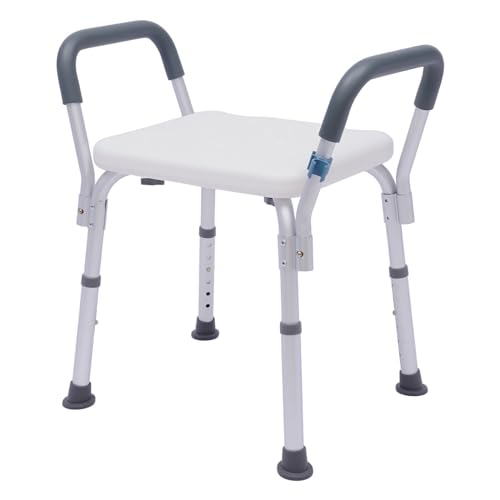 Duschhocker Duschstuhl Badehocker Duschsitz Duschbank, Mit Armen, Senioren Pflegebedürftige Schwangere Und Behinderte Menschen, rutschfest Höhenverstellbar 37-49 cm, 150KG von Sengfwin