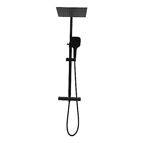 Duschsystem Regendusche Mit Armatur Dusche Komplett Duscharmatur Komplettset Duschkopf Regendusche, Handbrause mit 3-Strahlarten, 30X30CM Duschkopf, Höhenverstellbar 75-122 CM (Schwarz) von Sengfwin