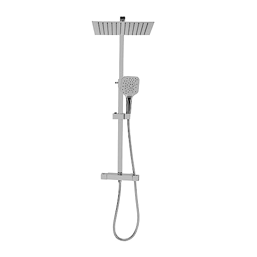 Duschsystem Regendusche Mit Armatur Dusche Komplett Duscharmatur Komplettset Duschkopf Regendusche, Handbrause mit 3-Strahlarten, 30X30CM Duschkopf, Höhenverstellbar 75-122 CM (Silber) von Sengfwin