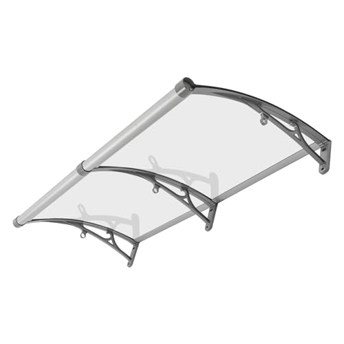 Pultvordach Vordach Regendach Haustür Bogen-Regenhaus Haustür-Regenhaus draußen Sonnenschutz 120x60cm überdachung Aluminium Transparentes Pultbogenvordach Türdach draußen Regenschutz (Klar Silber) von Sengfwin