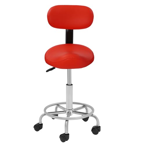 Sattelhocker Ergonomischer Rollhocker mit Rückenlehne sattelstuhl Saddle Hocker Rückenlehne Hebe Sattel Hocker Büro Spa einstellbare Rolling Saddle Stool Rädern Höhenverstellbarer 45-59 cm (Rot) von Sengfwin