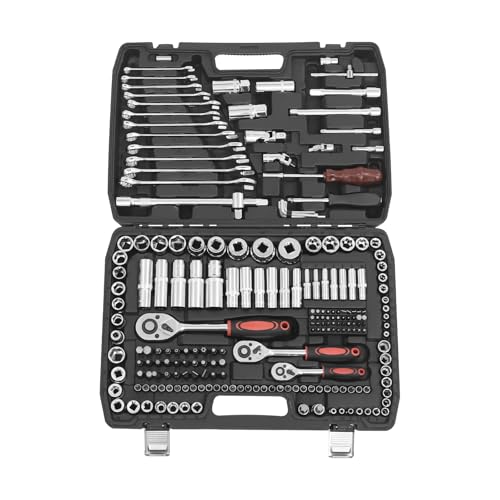 Sengfwin Ratschenschlüssel Set Steckschlüsselsatz Ratschenkasten Schraubenzieher Set Knarrenkasten, 216-Teiliges, mit Ratschengriff, mit Bit-Steckschlüssel-Set, metrisch und Verlängerungsstange von Sengfwin