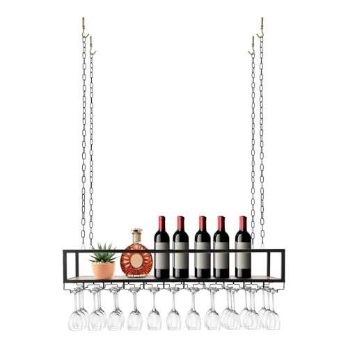 Sengfwin Wandmontierte Weinregal Wand Hängendes Weinglasregal Hängendes Weinregal Glashalter Regal hängender Weinflaschenhalter Weinglashalter,Verstellbarer, Esszimmer Home Bar Küche,110X25X22 cm von Sengfwin