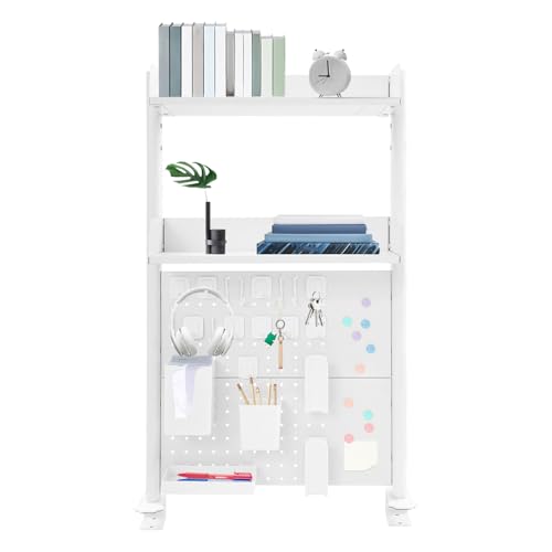 Tischregal Schreibtischregal Schreibtisch Regal Computer Schreibtisch Bücherregal Schreibtisch Bücherregal Aufbewahrungs Organizer, mit Stecktafel, 60 x 12.5 x 95 cm, 2 Ebenen (Weiß) von Sengfwin