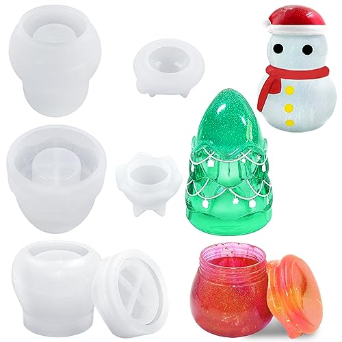 SENHAI Silikonformen, 3er-Set Glasformen, Schneemann, Weihnachtsbaumform, Puddingglas, Harzformen mit Deckel, Epoxidformen, Silikon für Süßigkeitenbehälter, Aufbewahrungsbox, Weihnachtsdekorationen von Senhai