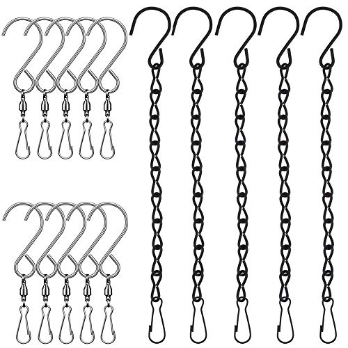 Senhai Drehbare Haken, 10 Stück, Clips für Windspiel + Hängeketten, 5 Stück, für Vogelfutterspender, Billboard, Kreidetafel, Pflanzgefäß (24,1 cm), S-Haken für Dekoration, Partyzubehör von Senhai