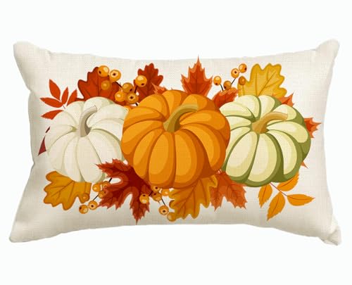Senken Herbst Kissenbezüg,Kissenbezug 30x50cm Herbst Deko Dekoration,Herbstliche Herbstdeko,Kissenhülle,Kissen Kürbis,Thanksgiving,für Drinnen Draußen Erntedankfest Bauernhaus Dekoratio von Senken