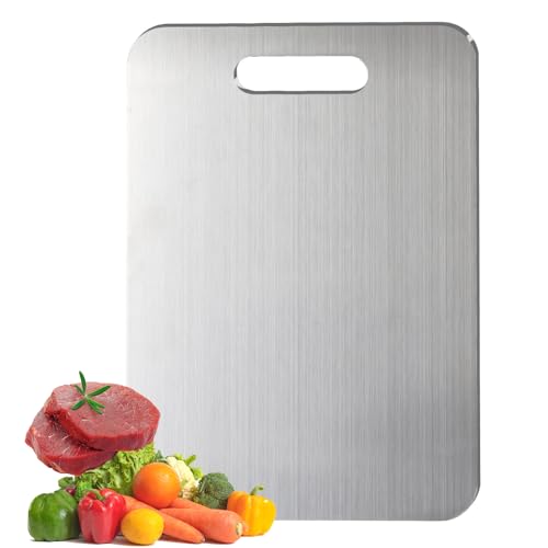 Titan Schneidebrett-34x23cm,Titanium Schneidebrett,Titanium Cutting Board,304 Edelstahl Schneidebrett,Doppelseitiges Schneidebrett in Lebensmittelqualität,für Fleisch, Obst und Gemüse von Senken