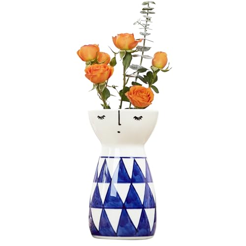 Senliart Weiße Keramikvase, kleine Blumenvasen für Heimdekoration, 14 x 8,1 cm (geometrisch) von Senliart