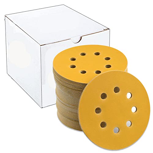 Senmai Tools 100 Stück Schleifscheiben 125mm Klett,8 Loch in Gold Rund klett Schleifpapier Exzenterschleifer Mischkorn für Holz Metall - verschiedene Körnungen wählbar - P400 Körnung von SenmaiTools