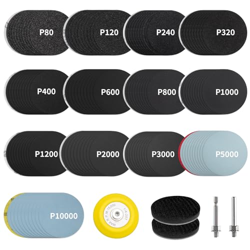 Senmai Tools 130 Stück Schleifpapier 75mm Klett Runde Schleifscheiben Schleifpads, Körnung 80/120/240/320/400/600/800/1000/1200/2000/3000/5000/10000 für Polieraufsatz Akkuschrauber von SenmaiTools
