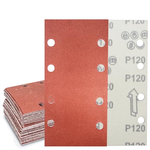Senmai Tools Schleifpapier 93 x 185 mm Klett, Schleifblatt 8 Löcher, Schleifblätter Körnung 120, Schleifpapier für Schwingschleifer, für Schleifen von Hartholz, Farbe, auf Holz (30 Stück) von SenmaiTools