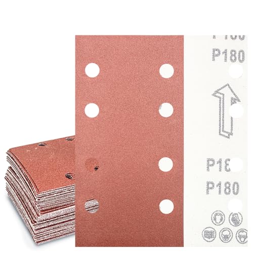 Senmai Tools Schleifpapier 93 x 185 mm Klett, Schleifblatt 8 Löcher, Schleifblätter Körnung 180, Schleifpapier für Schwingschleifer, für Schleifen von Hartholz, Farbe, auf Holz (30 Stück) von SenmaiTools