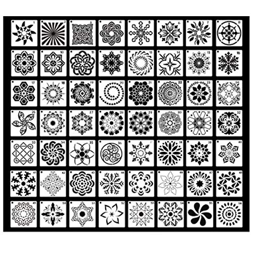 Senmubery 56 Pack Mandala Dot Malen Vorlagen Schablonen Perfekt für DIY Malerei Kunst Projekte 3.6X3.6 Zoll 9X9 Cm von Senmubery