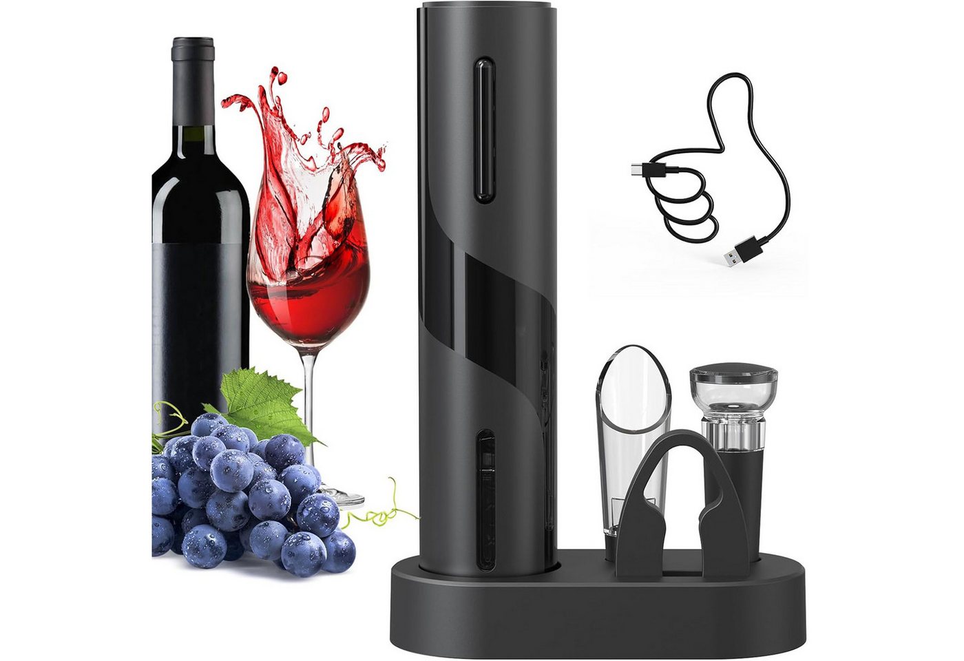 Senmudi Korkenzieher Elektrischer Weinöffner-Set, Wiederaufladbares 6-in-1,Nur 6 Sekunden, (mit Ladestation, Folienschneider, Weinausgießer und Vakuum-Weinstopfen, 6 tlg., Weinöffner-Geschenkset mit USB-Ladekabel Geschenk für Weinfreunde), Geeignet für Halloween-, Weihnachts- und Thanksgiving-Partys Senmudi Korkenzieher Elektrischer Weinöffner-Set, Wiederaufladbares 6-in-1,Nur 6 Sekunden, (mit Ladestation, Folienschneider, Weinausgießer und Vakuum-Weinstopfen, 6 tlg., Weinöffner-Geschenkset mit USB-Ladekabel Geschenk für Weinfreunde), Geeignet für Halloween-, Weihnachts- und Thanksgiving-Partys von Senmudi