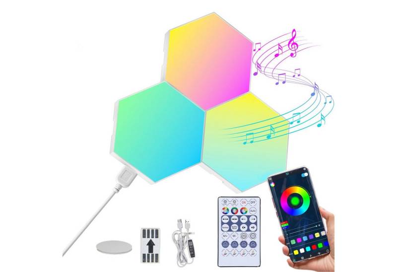 Senmudi LED Dekolicht LED Sechseck Gaming Wandleuchte, Hexagon RGB LED Panel, LED fest integriert, Musik Sync App Steuerung, Sechseck Waben Gaming Deko Wand Licht von Senmudi