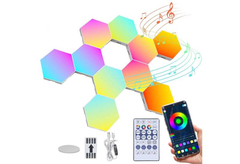 Senmudi LED Dekolicht LED Sechseck Gaming Wandleuchte, Hexagon RGB LED Panel, LED fest integriert, Musik Sync App Steuerung, Sechseck Waben Gaming Deko Wand Licht von Senmudi