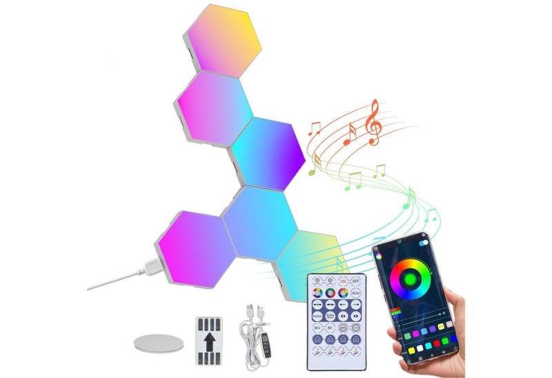 Senmudi LED Dekolicht LED Sechseck Gaming Wandleuchte, Hexagon RGB LED Panel, LED fest integriert, Musik Sync App Steuerung, Sechseck Waben Gaming Deko Wand Licht von Senmudi