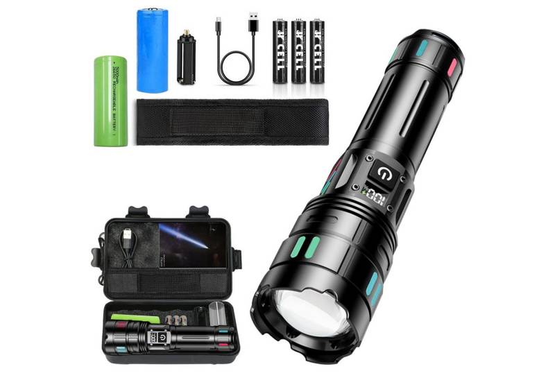 Senmudi LED Taschenlampe LED Taschenlampe Aufladbar,5 Lichtmodi & Wasserdicht (1300 Lumen Extrem Helle Zoombar Taschenlampen,Kompakt und Tragbar, Langer Betriebsdauer Taschenlampe für Camping, Wandern, Geschenk), Taktische Taschenlampe aus Aluminiumlegierung in Luftfahrtqualität von Senmudi