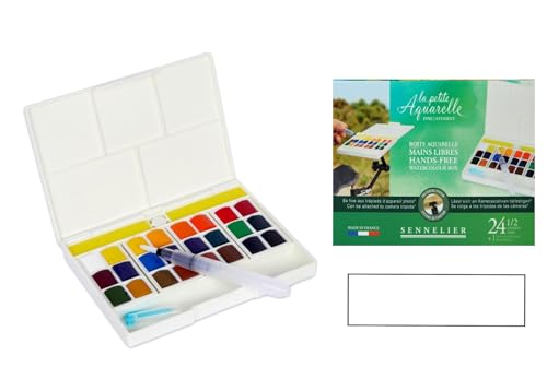 Sennelier Aquarell-Boxen mit Freisprecheinrichtung, 24 halbe Näpfchen + 1 Pinsel und 1 Karte von Sennelier