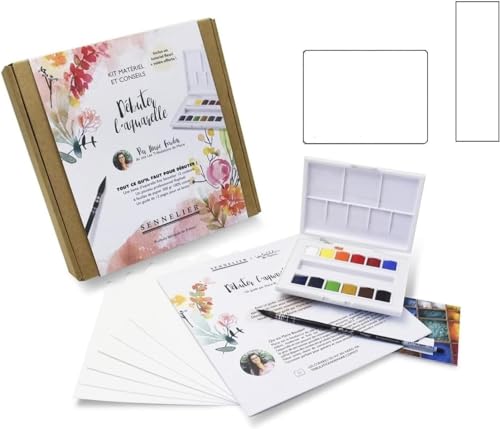 Sennelier Aquarelle.SET mit Stickerei, Blumendesign Marie Boudon und 2 EMI Craft Postkarten von Sennelier