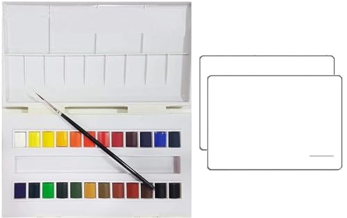 Sennelier Aquarellfarbenbox aus Kunststoff, 24 Farben + Pinsel und 2 Postkarten Aquarellfarben von Sennelier