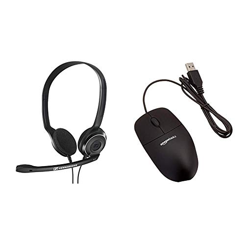 Sennheiser PC 8 USB Headset, schwarz & Amazon Basics USB-Maus mit DREI Schaltflächen (schwarz) von Sennheiser
