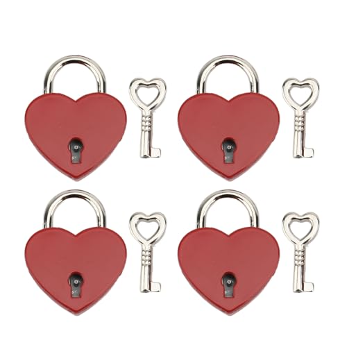 4 Set Heart Vorhängeschloss Zinklegierung 38x30mm Liebesschloss mit Schlüssel für Juwelierboxen Brieftaschen Handtaschen Handtaschen (Red) von Senrusa