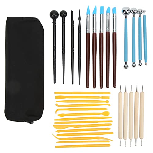 Clay Sculpting Tools Kit 33pcs Ball Stick Silicone Pen Portable Storage Bag DIY Making Modeling Clay Dotting Tools Kit von Senrusa