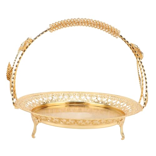 Retro Fruit Tray Metal Tea Serving Platter European Style Round Dinner Plate with Handle for Food Coffee Living Room Basket von Senrusa