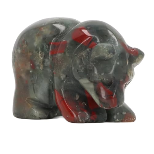 Senrusa Handgeschnitzte Edelsteinkristallbären -Figur -Tierstatue 1.5in Bürodekoration Home Collection (Bloodstone) von Senrusa