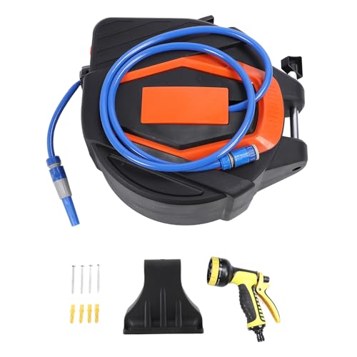 Wandmontierte Wasserschlauchrolle mit 10 Musterdüsen 1/2 Zoll ID 180 ° Drehklammer Automatische Rückspulen Sie ein abziehbares Längenverriegelungsrücklaufgartenschlauchtrolle Wandmontierte Wasserschlauchrolle mit 10 Musterdüsen 1/2 Zoll ID 180 ° Drehklammer Automatische Rückspulen Sie ein abziehbares Längenverriegelungsrücklaufgartenschlauchtrolle von Senrusa