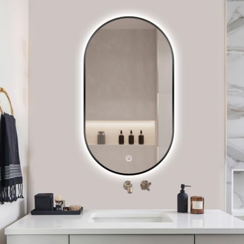 SensaHome - Ovaler Badezimmerspiegel - Schwerer Rahmen - mit Dimmbarer LED-Beleuchtung - Dimmbar - Wandspiegel - 50x90CM von SensaHome